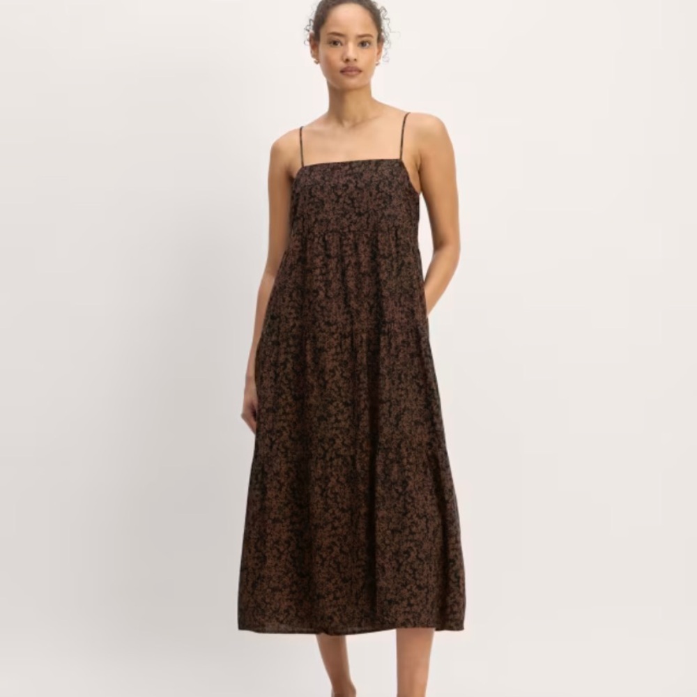 Everlane The Gauze Tired Dress in Black / Cocoa Small Floral